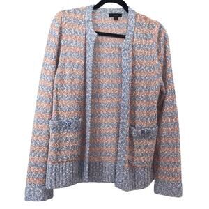 J. Crew Womens Open Front Textured Cardigan Sweater Medium Striped Grandma